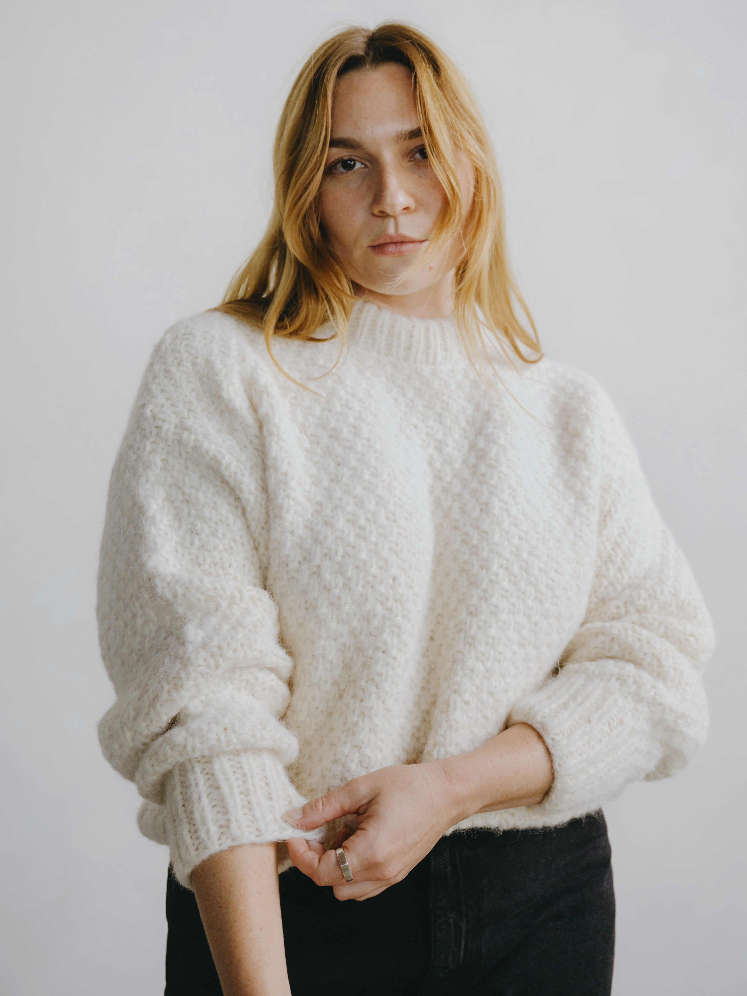 Gia Hand Knit Sweater, Alpaca Blend, Cream