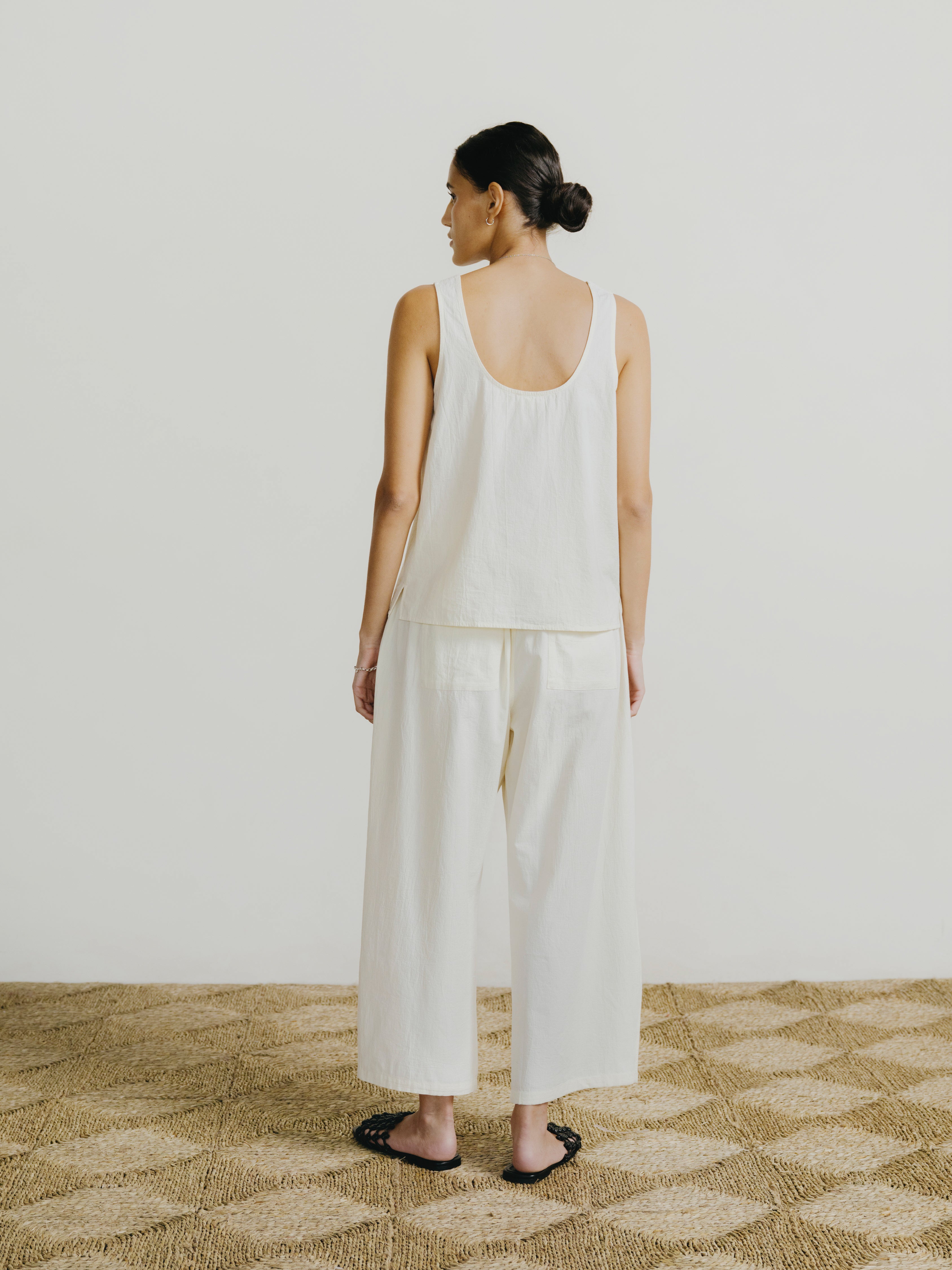 Corlatta Pant, Textured Organic Poplin, Parchment