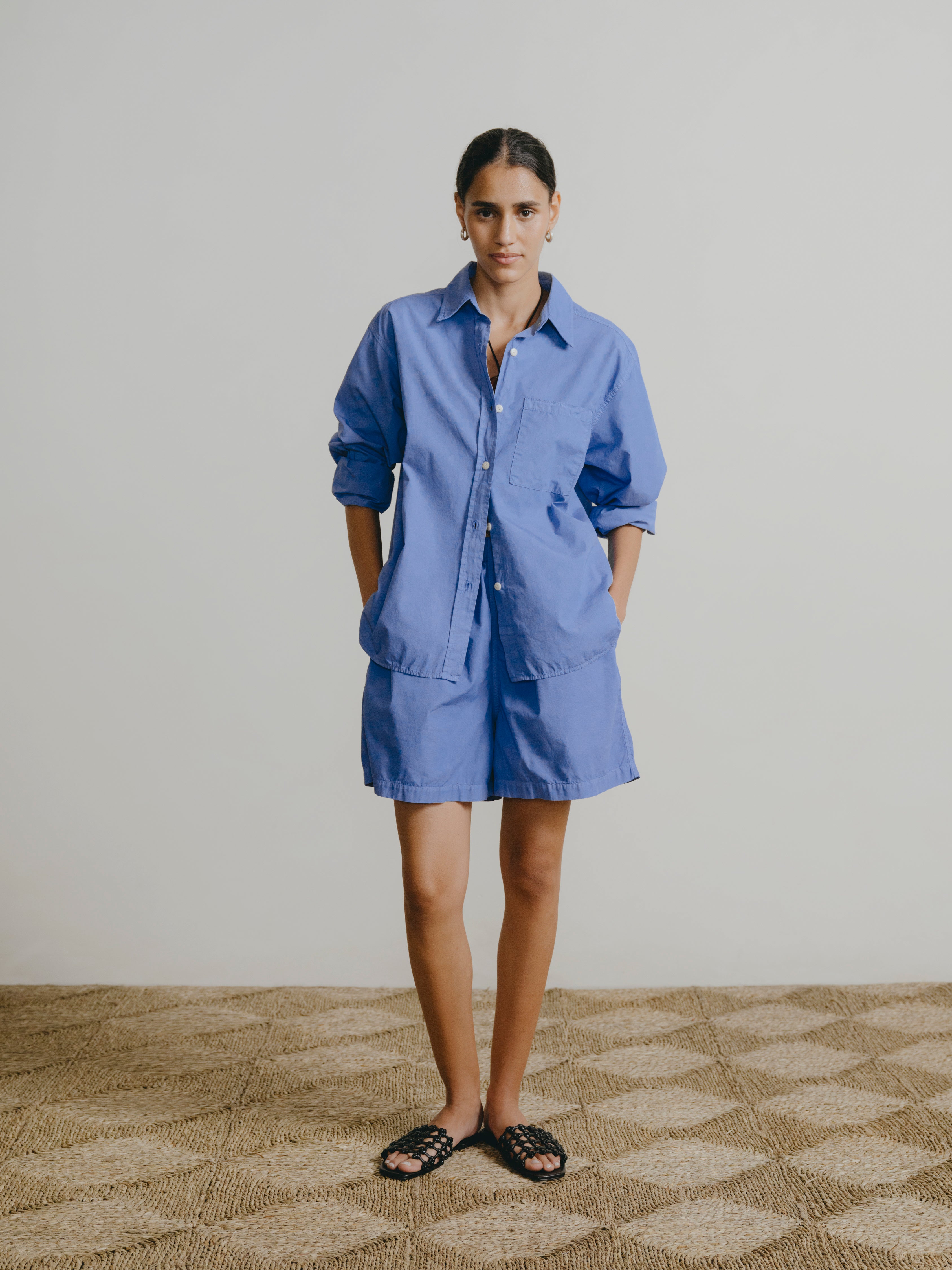 All Day Short, Organic Poplin, Cornflower