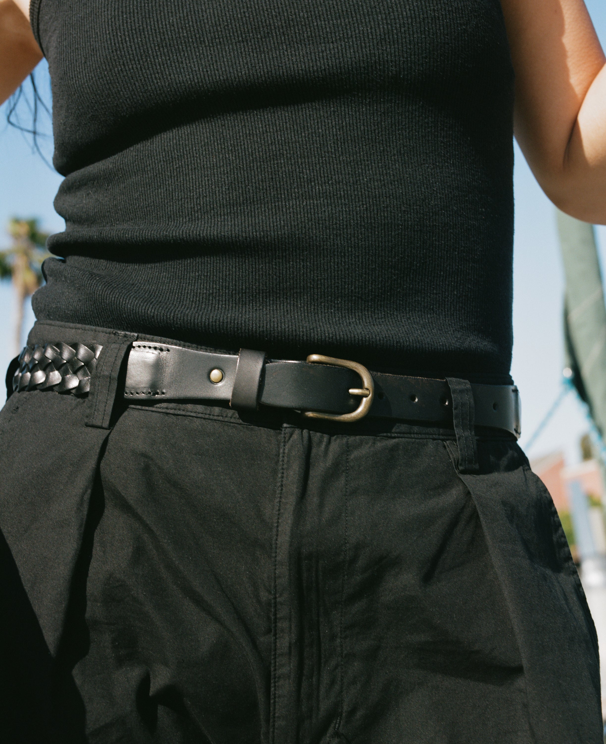 Braided Belt, Leather, Black