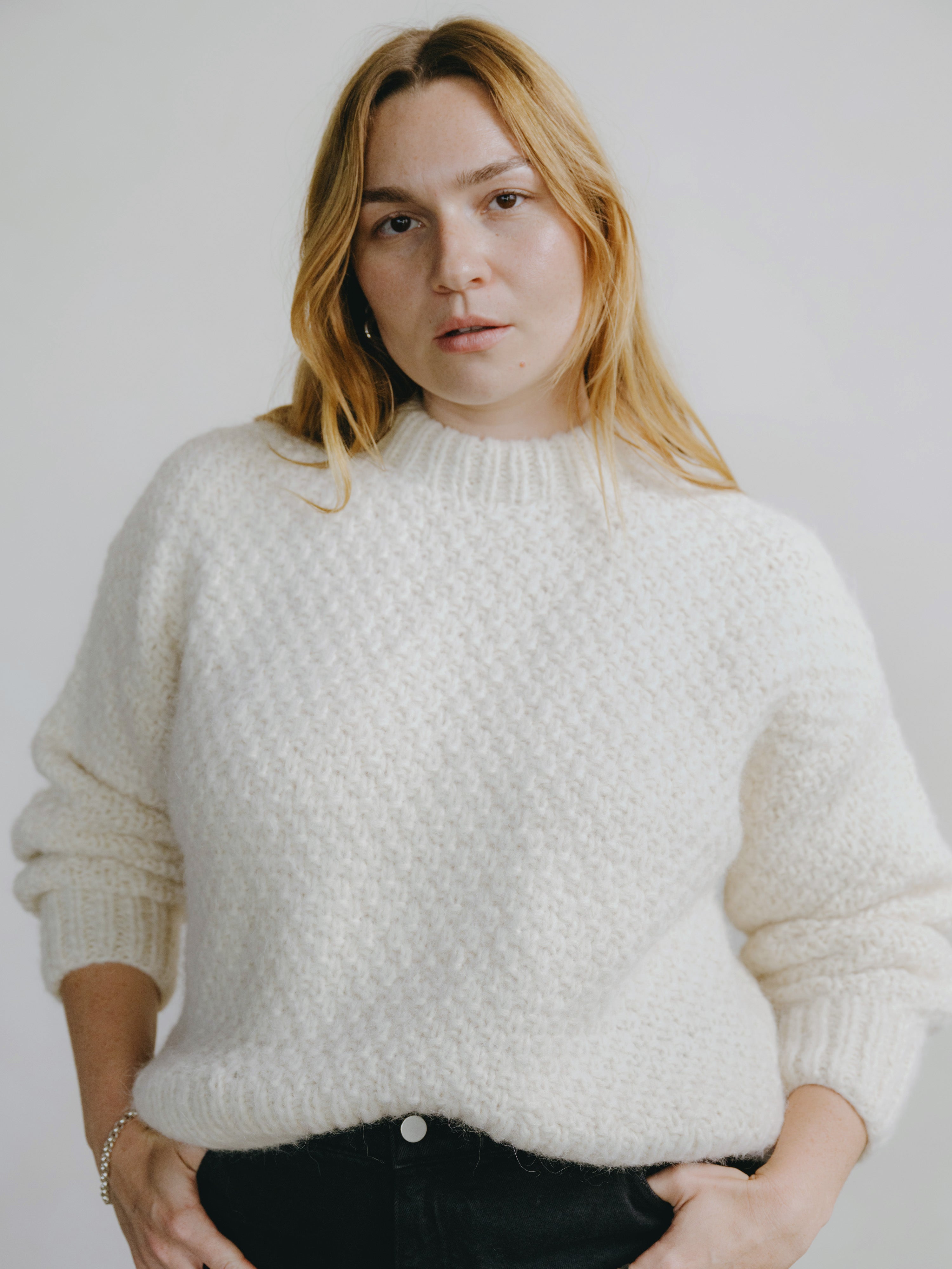 Gia Hand Knit Sweater, Alpaca Blend, Cream