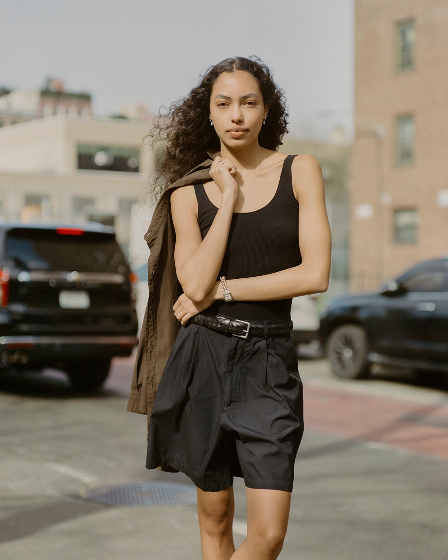 Christy Bodysuit, Ribbed Silk Noil Jersey, Black