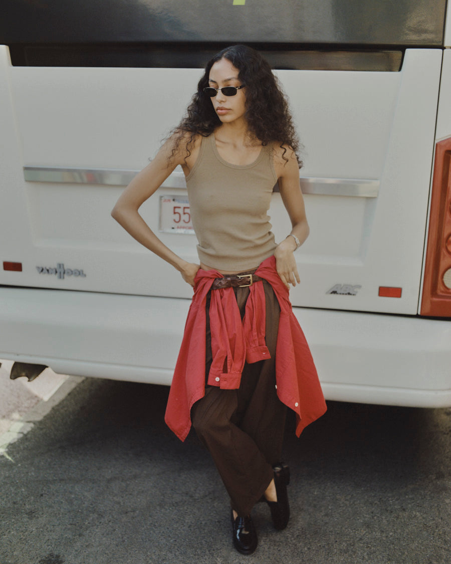 Classic Tank, Ribbed Silk Noil Jersey, Cactus