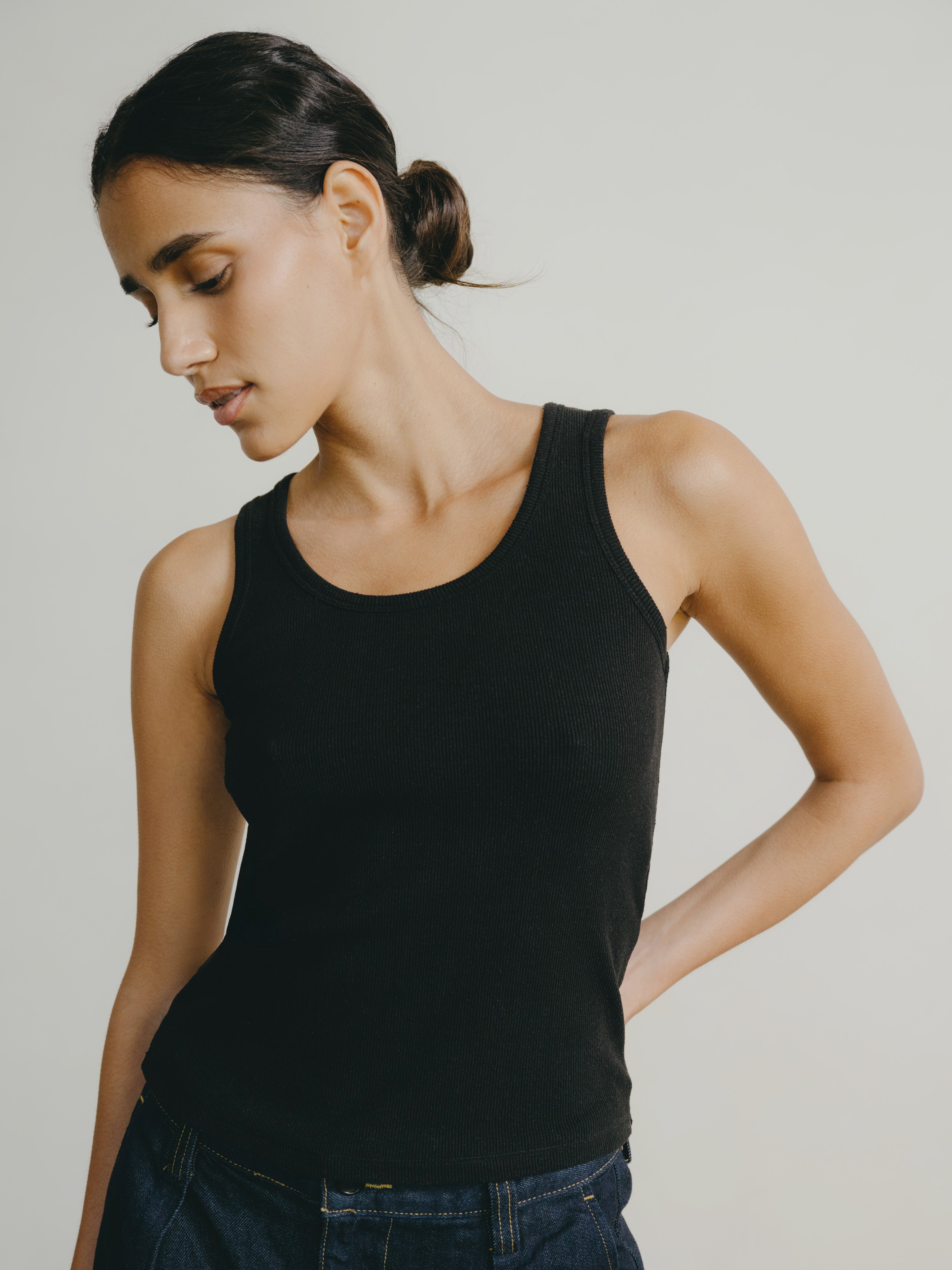 Classic Tank, Ribbed Silk Noil Jersey, Black