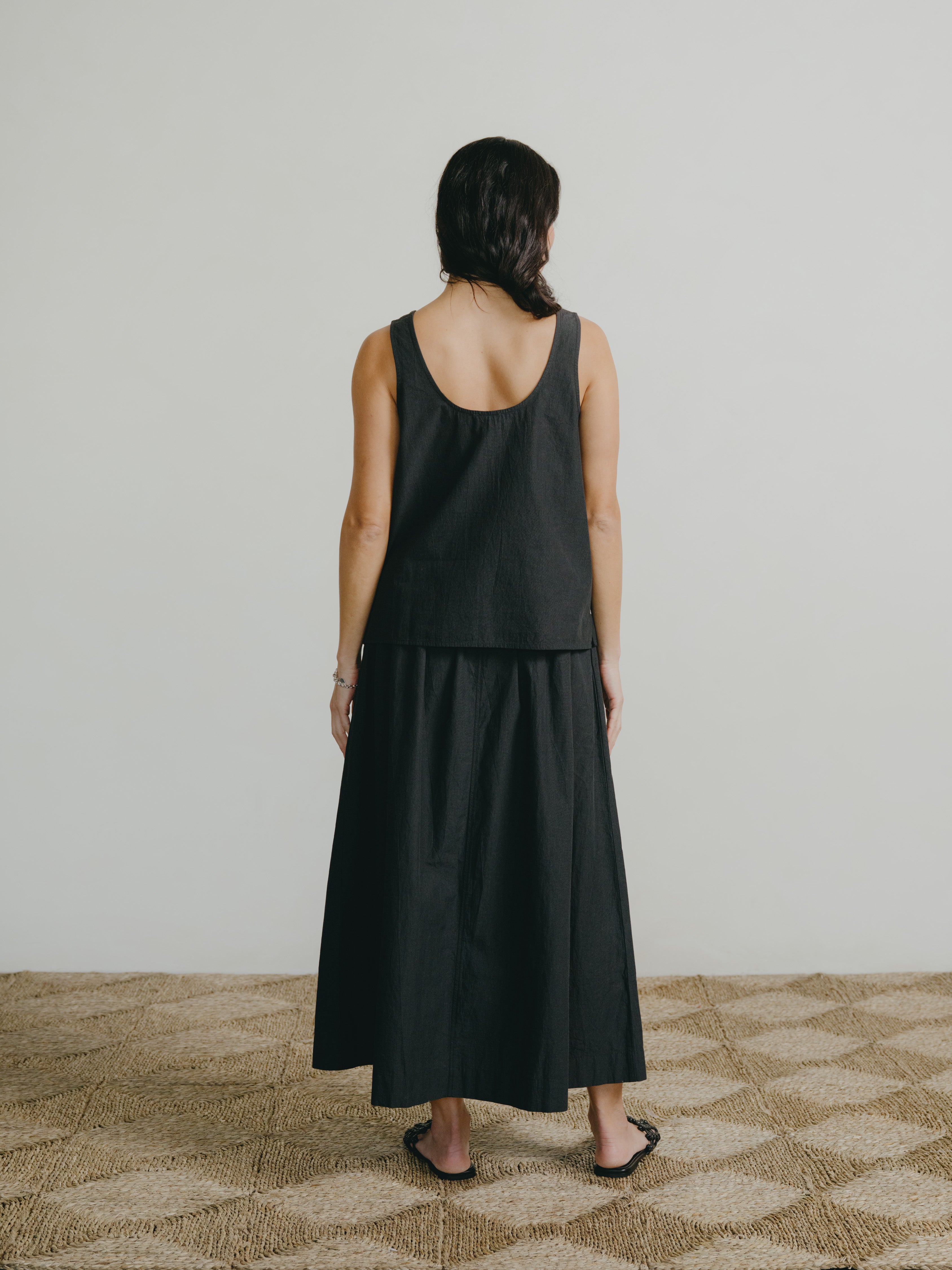 Ananda Skirt, Textured Organic Poplin, Soft Black