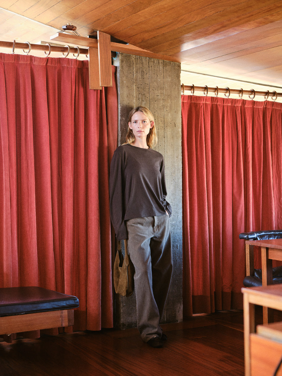 Long Sleeve Big Tee, Regen Silk Noil Jersey, Walnut